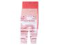Drie leggings voor meisjes: rood-wit gestreept, lichtroze en koraal.