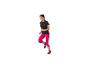 Vrouw in roze leggings en shirt, aan het rennen.