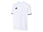 T-shirt de sport blanc à manches courtes avec détails noirs.