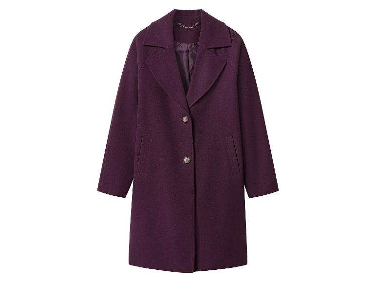 Donkerpaarse wollen jas met knopen en kraag