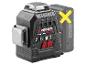 Laserwaterpas met een 20V accu, gemarkeerd met een gele X.