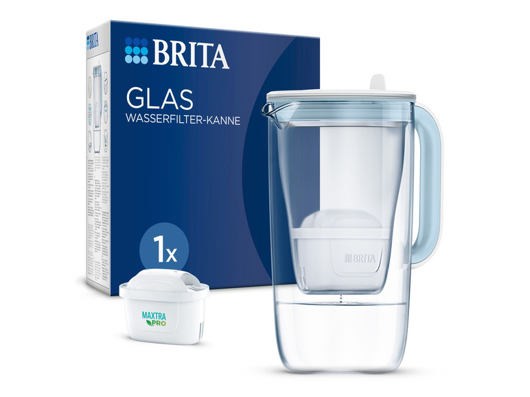 BRITA Carafe en verre bleue avec 1 cartouche filtrante…