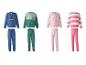Ensembles de survêtements pour enfants avec sweats et pantalons, en bleu, vert et rose.