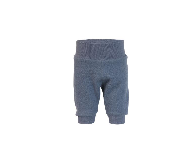Pantalon de bébé bleu-gris en polaire avec taille et chevilles côtelées.