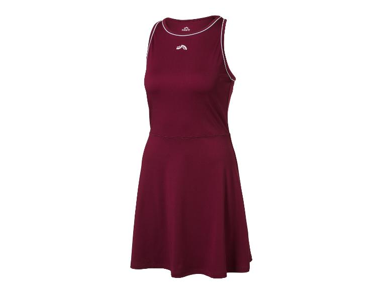 Robe de sport bordeaux avec liserés blancs.