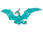 Un jouet de dinosaure en plastique bleu avec des ailes.