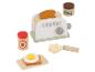 Ensemble de jouets en bois avec grille-pain, pain grillé, beurre, confiture et pâte à tartiner.