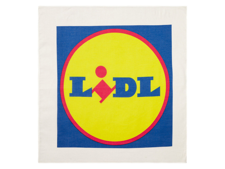 Lidl logo op een witte doek.