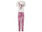 Pyjama femme Minnie Mouse avec un haut blanc à manches courtes et un pantalon rose à pois.