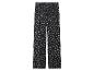 Pantalon noir à motif floral beige, taille élastique et coupe large.