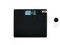 Zwarte personenweegschaal met digitaal display dat '0.0 kg' en een luidsprekerpictogram toont.