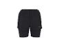 Zwarte 2-in-1 sportshorts voor heren met groene tailleband.