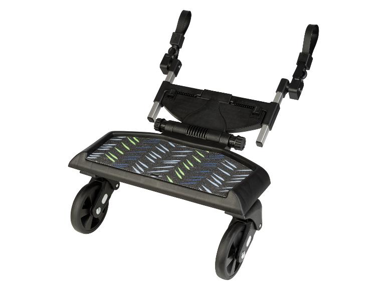 Planchette universelle noire pour poussette avec surface antidérapante à motifs et roues