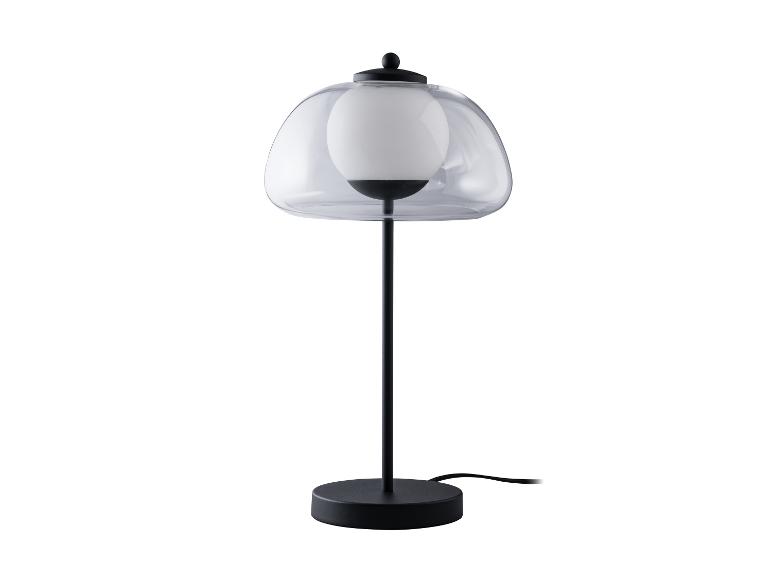 Lampe de table noire avec abat-jour opalin.