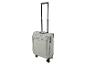 Lichtgrijze handbagagetrolley met uitgeschoven telescopisch handvat en wielen.