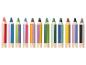 Douze crayons de couleur bicolores avec le mot « Cré » à la base.