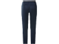 Donkerblauwe damesbroek met gestreepte elastische tailleband.