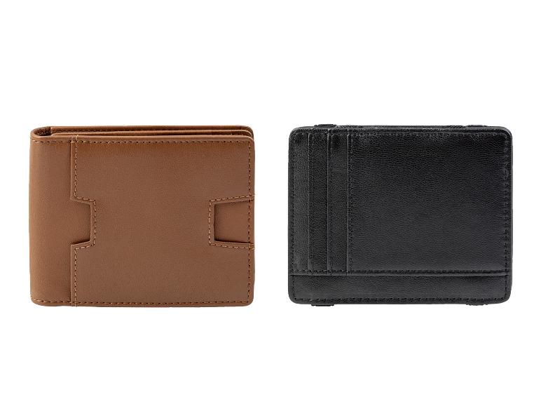 Deux portefeuilles en cuir, un marron et un noir.