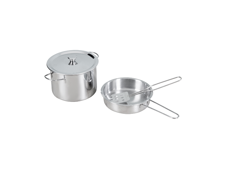 Ensemble de casserole et poêle en acier inoxydable avec spatule.