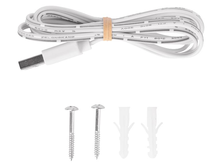 Een USB-kabel, twee schroeven en twee pluggen.