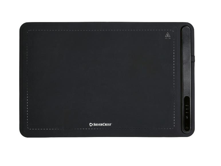 Tapis chauffant noir avec contrôle de température et indicateur de surface chaude.