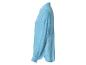 Chemise femme bleu clair à manches longues en tissu froissé.