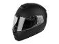 Un casque de moto noir avec une visière transparente.