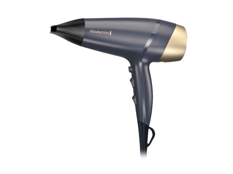 Sèche-cheveux Remington : design élégant, couleur gris foncé et or.