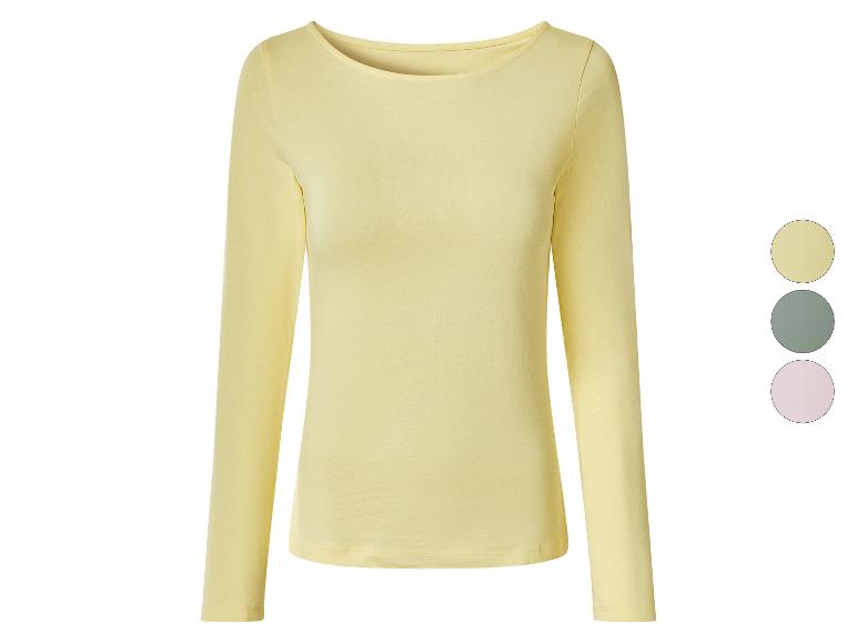 Geel shirt met lange mouwen en boothals met kleurstalen.