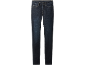 Jean femme bleu foncé avec surpiqûres contrastées et poches avant.