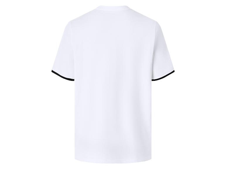 T-shirt blanc à manches courtes avec liseré noir, vue arrière.