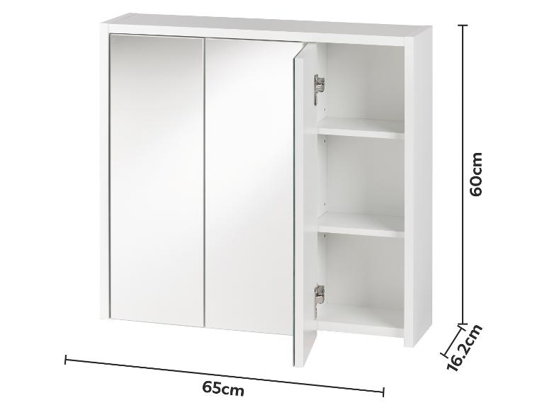 Armoire de salle de bain blanche avec miroir et étagères, 65x60x16,2cm.