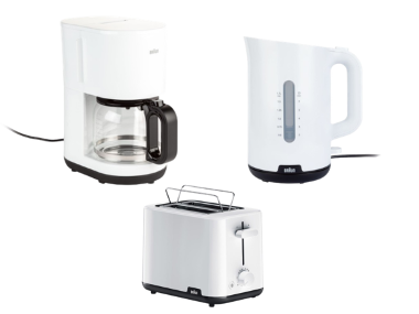 BRAUN Set Petit-Déjeuner : Grille-pain, Bouilloire et Cafetière filtre OptiBrew System