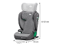 Siège-auto pour enfant gris avec dimensions indiquées.