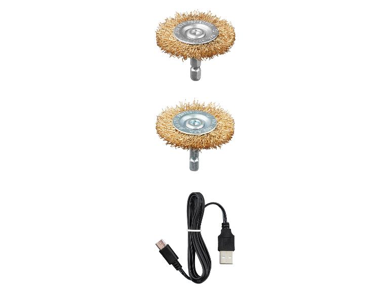 Twee draadborstels en een USB-oplaadkabel.