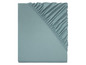 Un drap-housse bleu clair avec élastique.