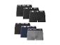 Set van zes herenboxers in zwart, marineblauw en grijs.