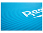 Een blauwe yogamat met het Reebok logo.