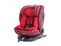 Een rode BabySafe autostoel met 360 graden rotatie.
