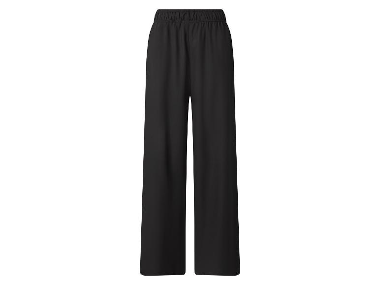 Zwarte wijde broek met elastische tailleband.