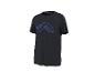 T-shirt noir avec un motif graphique bleu sur la poitrine.