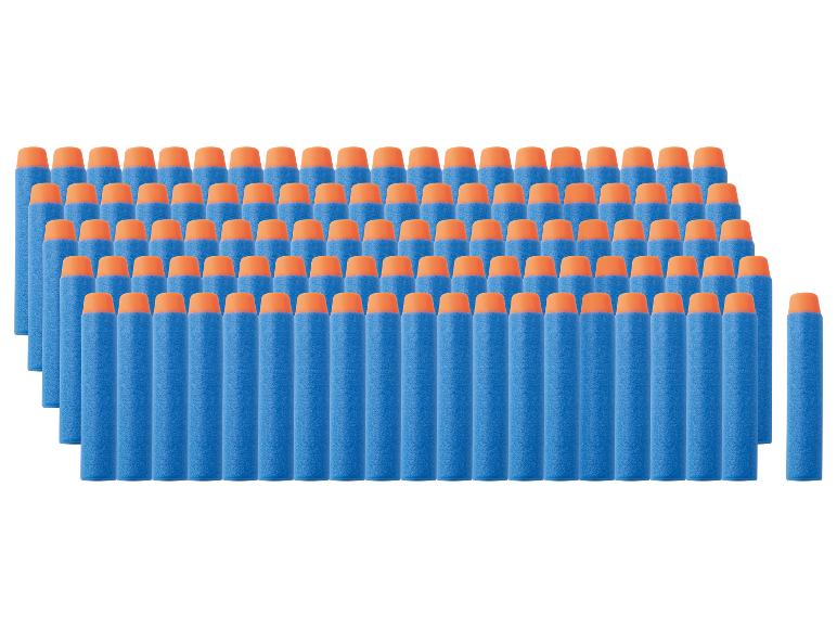 Grote hoeveelheid blauwe schuimpijltjes met oranje punten
