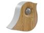 Bewegingssensor met houtdesign en witte afwerking, met een grijze sensorbol.