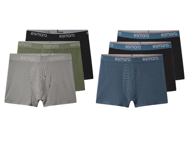 Six boxers Esmara de différentes couleurs : gris, vert olive, noir et bleu.