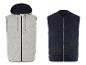 Deux gilets pour homme, l'un avec une capuche et l'autre matelassé.