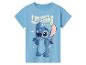 Blauw T-shirt met een cartoonfiguurprint en de tekst 'I'm not a morning alien'.