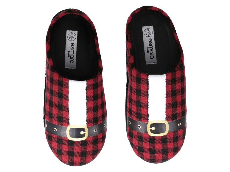 Esmara herenpantoffels, rood-zwart geruit, met riemgesp