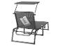 Chaise longue de jardin pliable grise avec pare-soleil et pochette de rangement