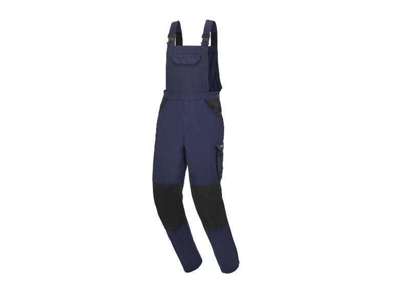 Blauwe werkoveralls met zwarte details en meerdere zakken