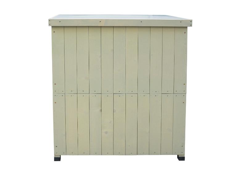 Meuble en bois clair avec panneaux verticaux et pieds noirs